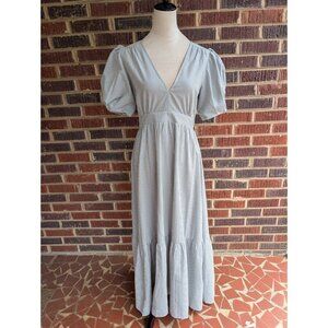 dRA Los Angeles Carol Dress-Grey/White-Maxi-Puff Sleeve-Cottagecore- Small NWT